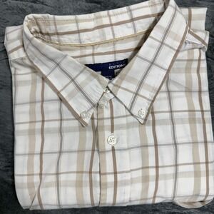 Basic Editions Button Down Shirt Mens 2XLT Tan Plaid Short Sleeve 762993670171